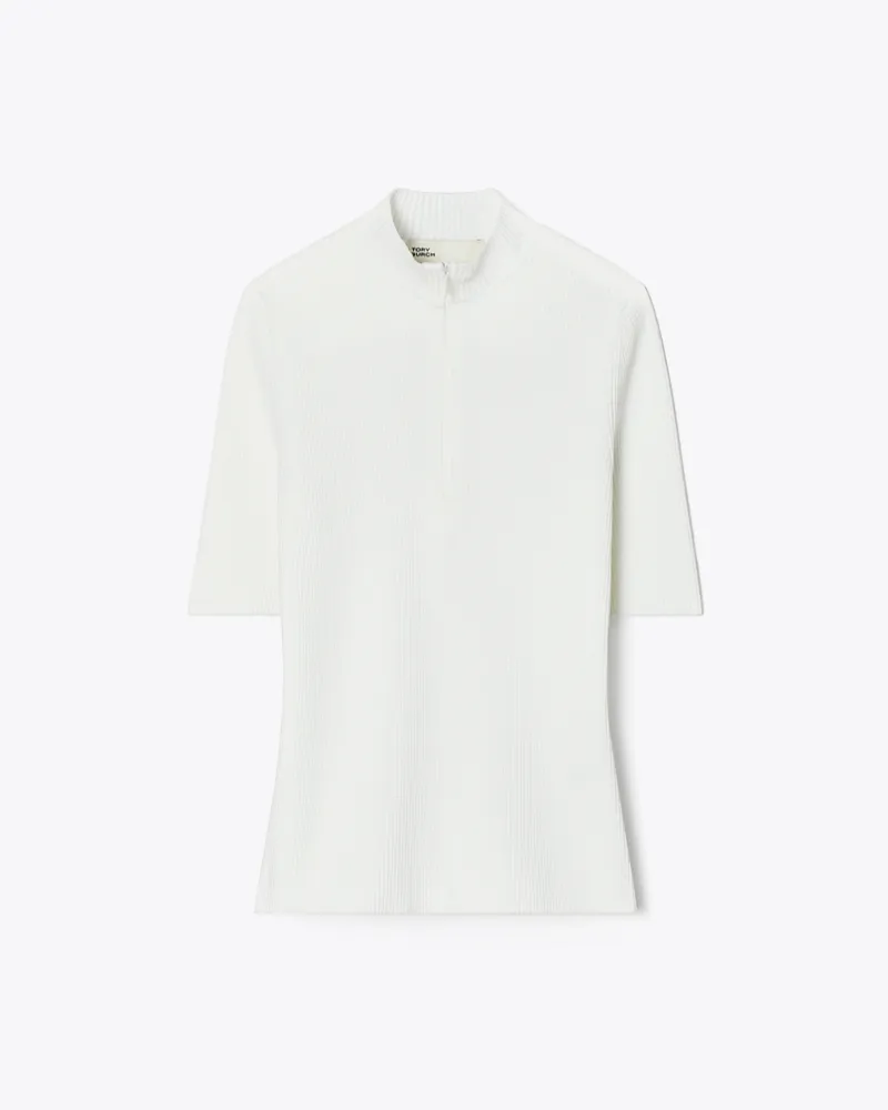 Tory Burch Damen Pullover mit halblangem Reißverschluss am Rundhalsausschnitt White