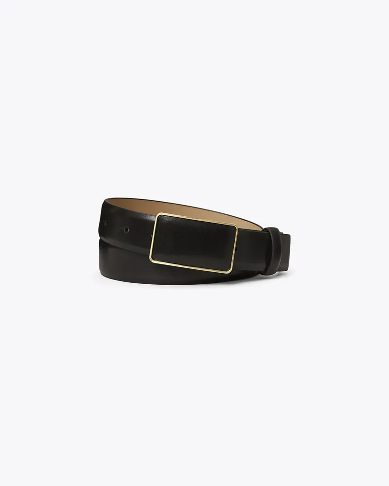 Tory Burch Damen Gürtel aus glattem Leder mit Plakette in Schwarz/Gold Black