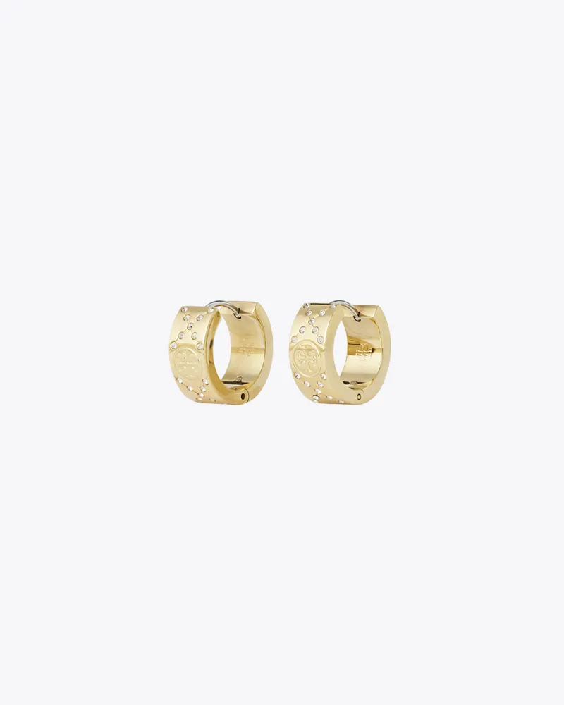 Tory Burch Damen Small T Monogram Pavé Hoop Earrings Tory