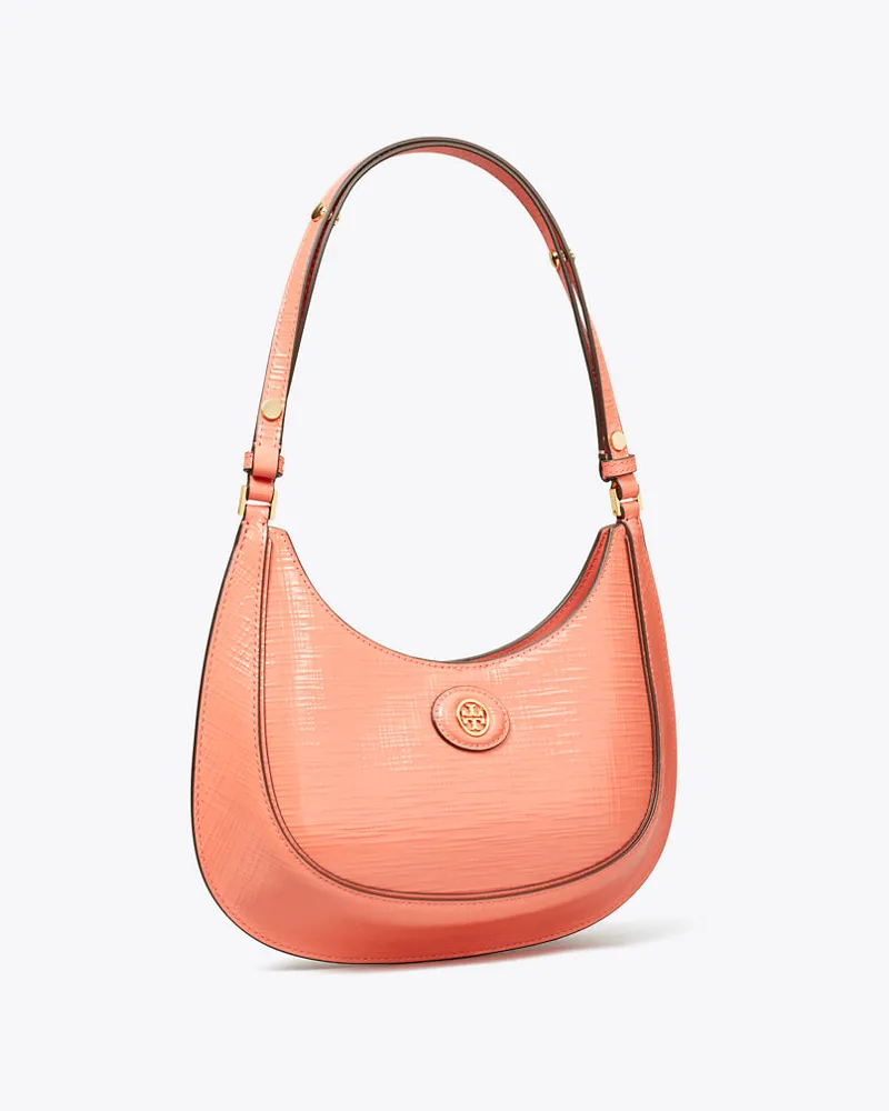 Tory Burch Robinson Crosshatched Convertible Crescent Bag Coral