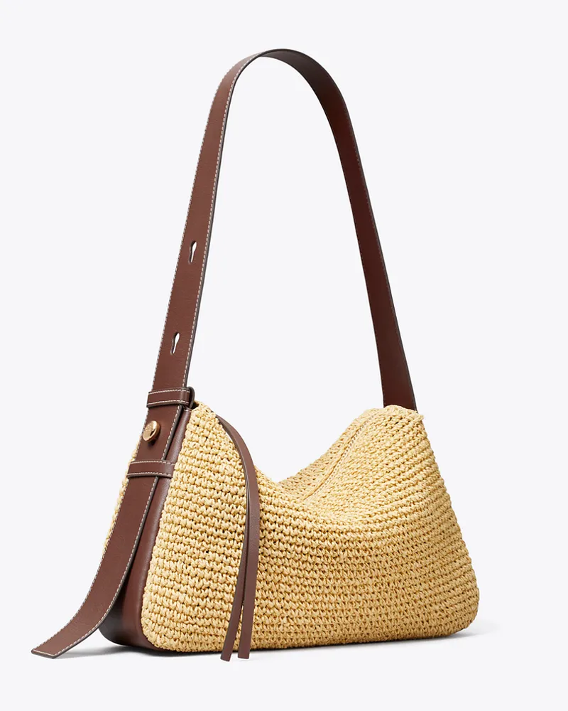 Tory Burch Damen Romy Woven Shoulder Bag Natural