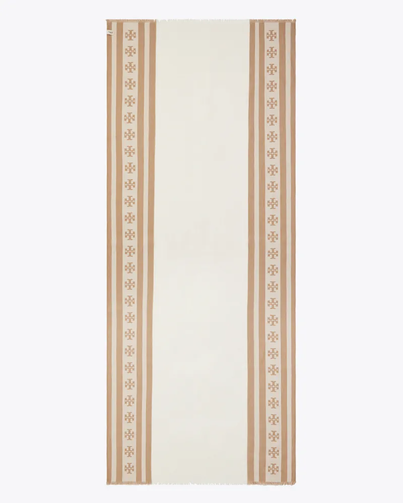 Tory Burch Damen Länglicher Schal mit Logo und Streifen Clay