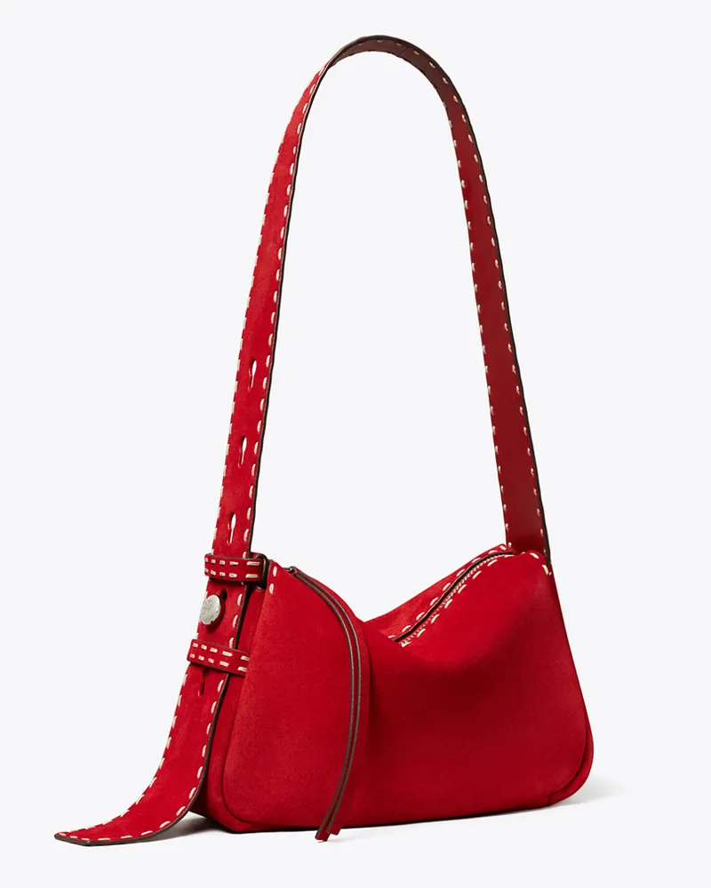 Tory Burch Damen Kleine Romy Schultertasche aus Wildleder mit Heftnaht Toucan