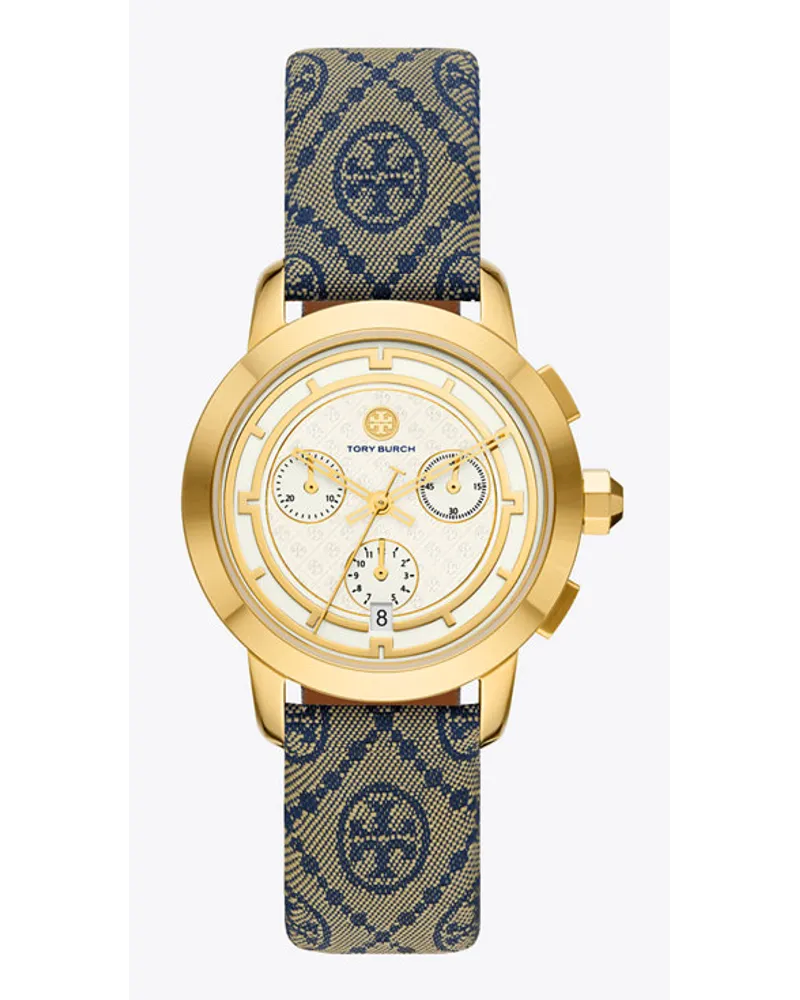 Tory Burch T Monogram Tory Watch, Navy/Gold-Tone Stainless Steel, 37 x 37 MM Navy