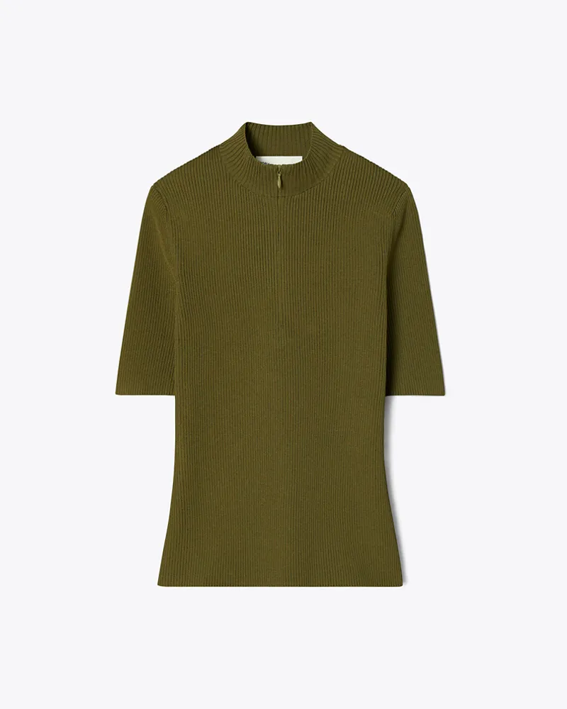 Tory Burch Damen Pullover mit halblangem Reißverschluss am Rundhalsausschnitt Dark