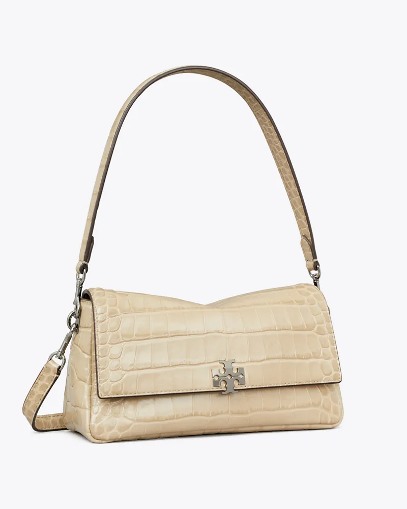 Tory Burch Kleine Charlie Schultertasche mit Krokoprägung Light