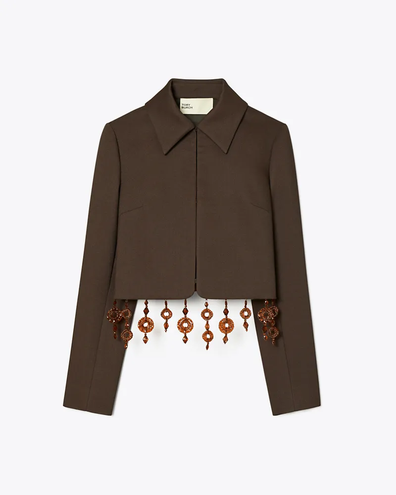 Tory Burch Damen Cropped Crepe Jacket Dark