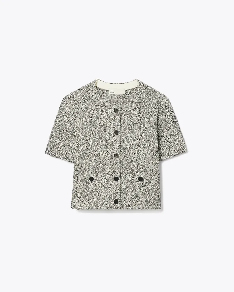 Tory Burch Damen Crop-Cardigan aus Tweed Black
