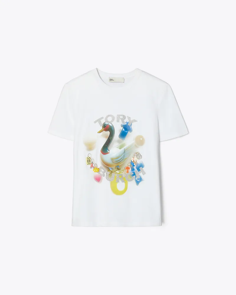 Tory Burch Damen Lucky Duck Cotton T-shirt White