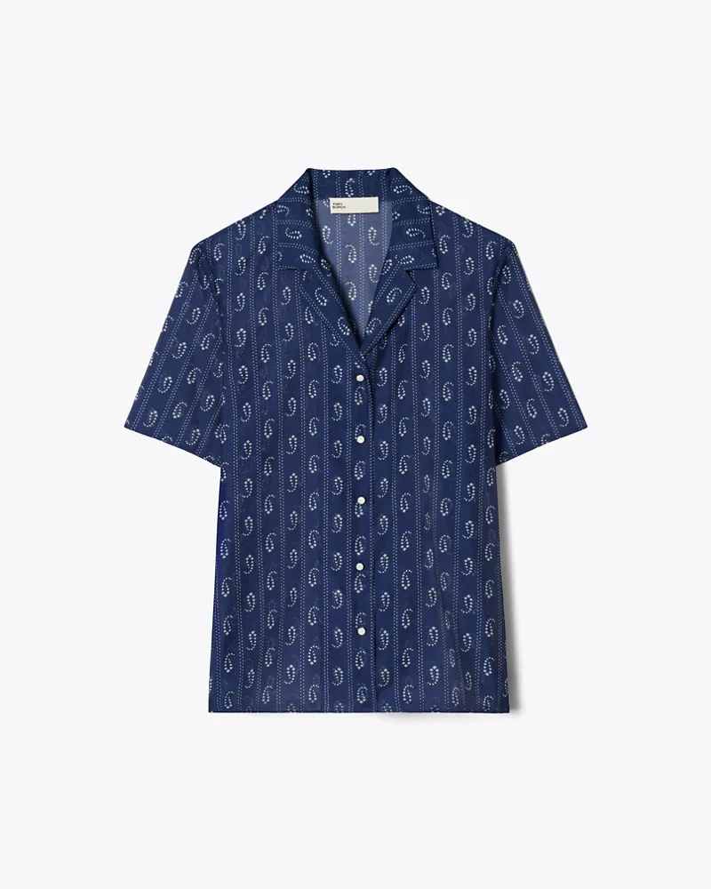 Tory Burch Damen Camp Shirt Blue