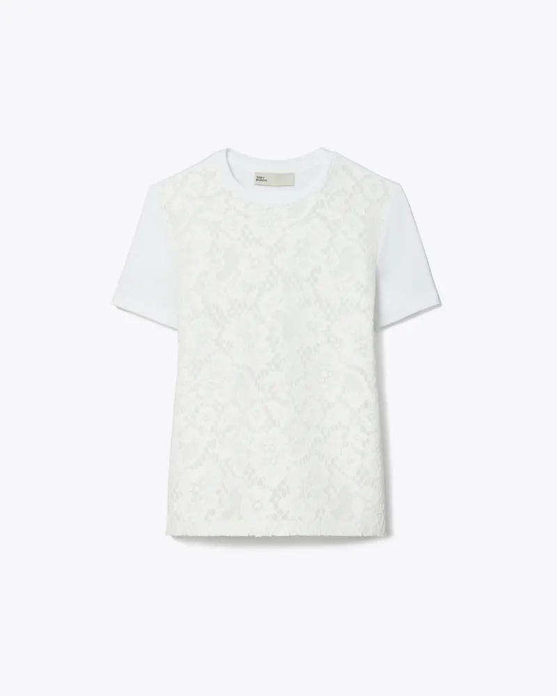 Tory Burch Damen T-Shirt aus Kordelspitze White