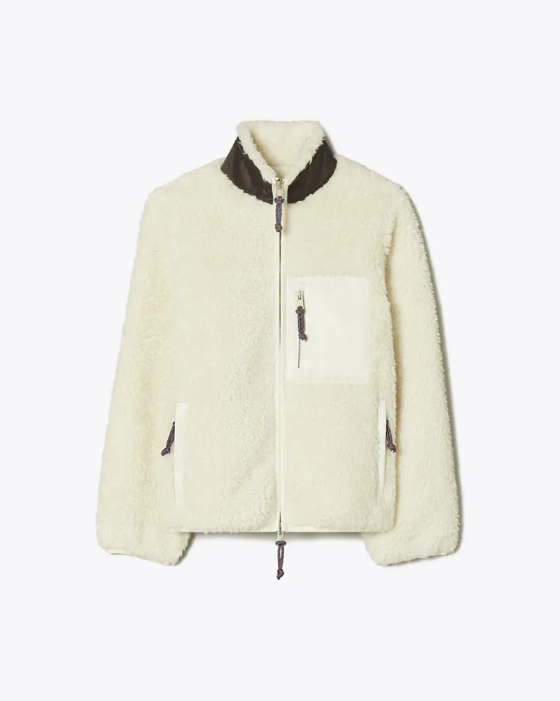 Tory Burch Damen Colorblock-Fleecejacke Ivory