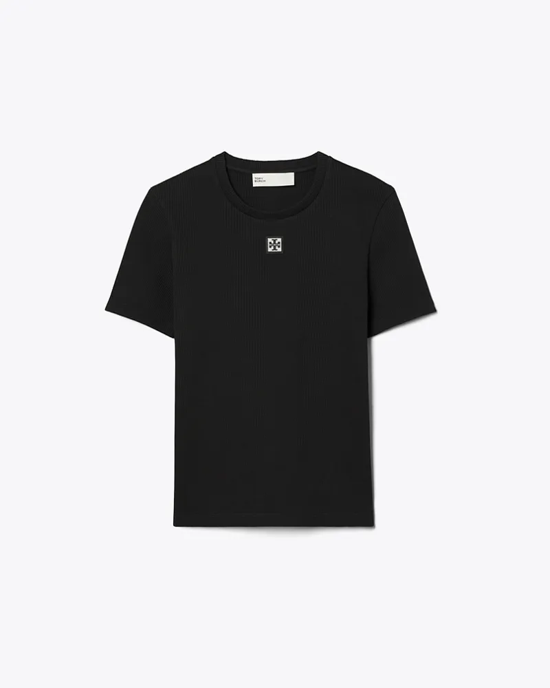 Tory Burch Damen Geripptes Baumwoll-T-Shirt Black