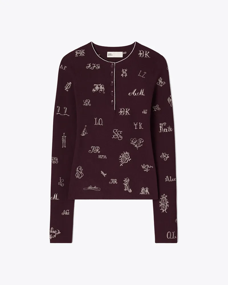 Tory Burch Damen Bestickter, gerippter Pullover Evening