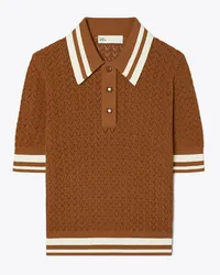 Tory Burch Cotton Pointelle Polo Cinnamon