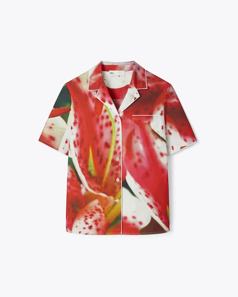 Tory Burch Damen Camp Shirt aus Twill Pink