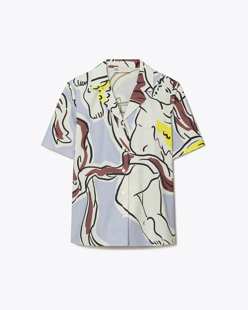 Tory Burch Damen Camp Shirt aus Baumwolle Lilac