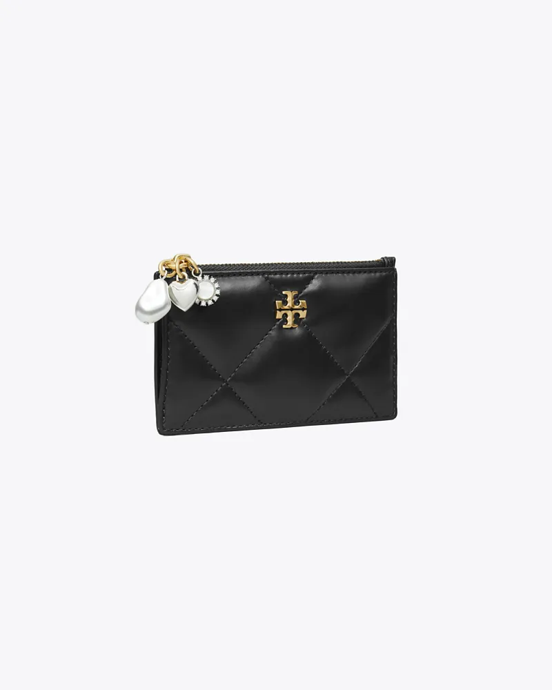 Tory Burch Damen Kira Kartenetui mit Rautensteppung, Anhängern und Reißverschluss Black