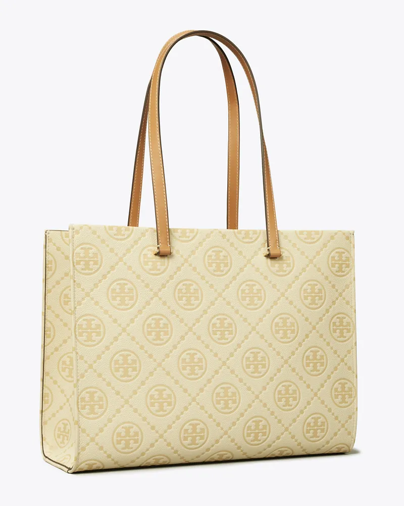 Tory Burch Damen Strukturierte Tote Bag mit T-Monogramm Biscotti