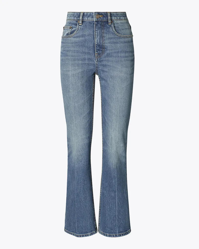 Tory Burch Damen Verkürzte, ausgestellte Jeans Medium