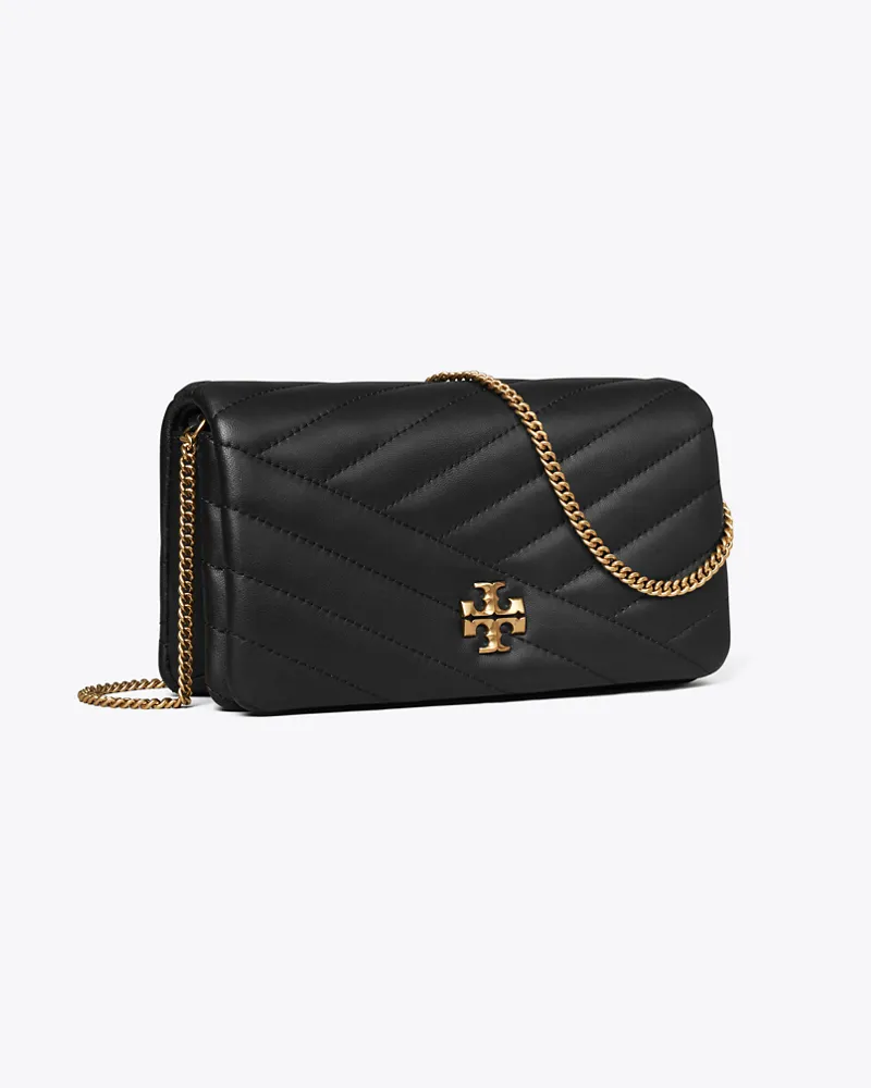 Tory Burch Damen Kira Geldbörse mit Chevron-Steppung und Kettenriemen Black