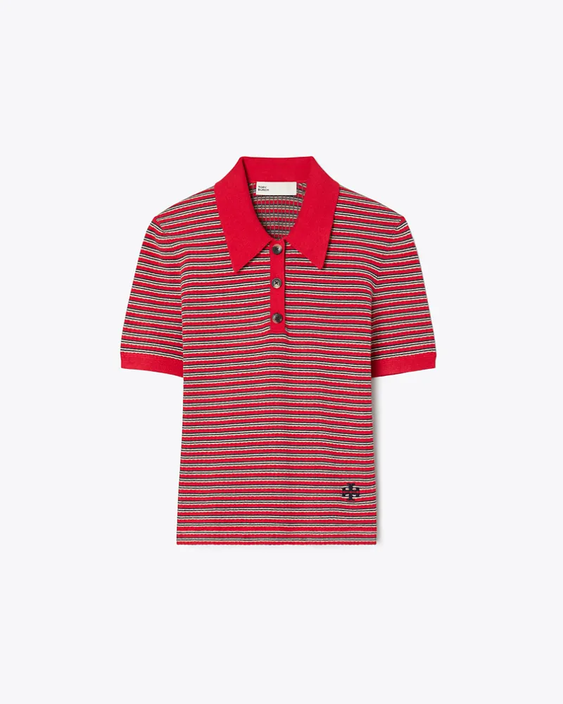 Tory Burch Gestreiftes Poloshirt aus Viskose Red