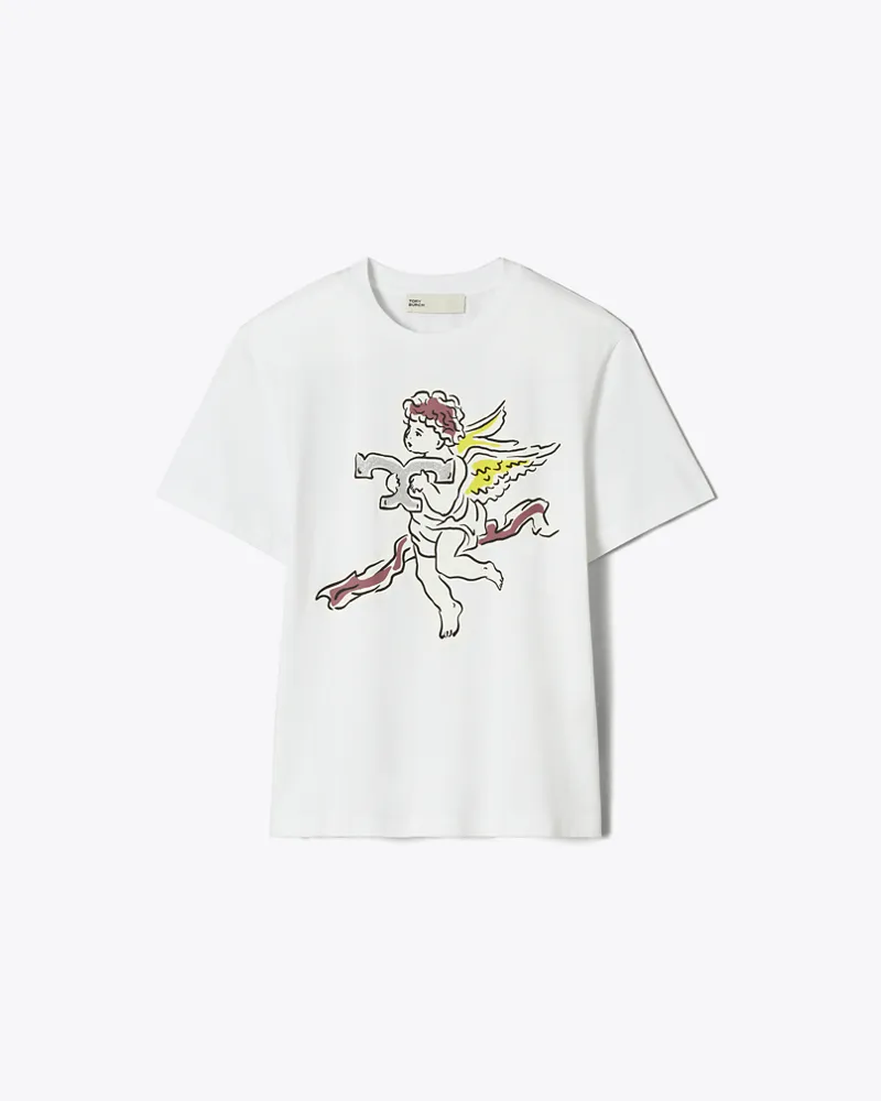 Tory Burch Damen Printed Cotton T-Shirt White