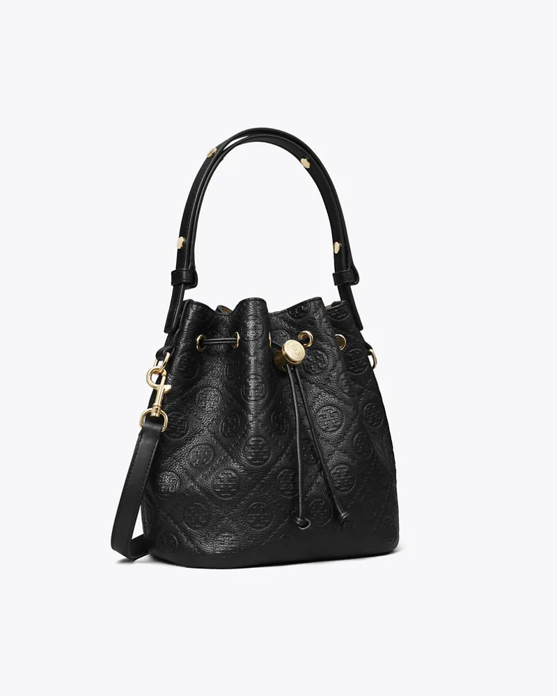 Tory Burch Damen Strukturierte Bucket Bag mit T-Monogramm Black