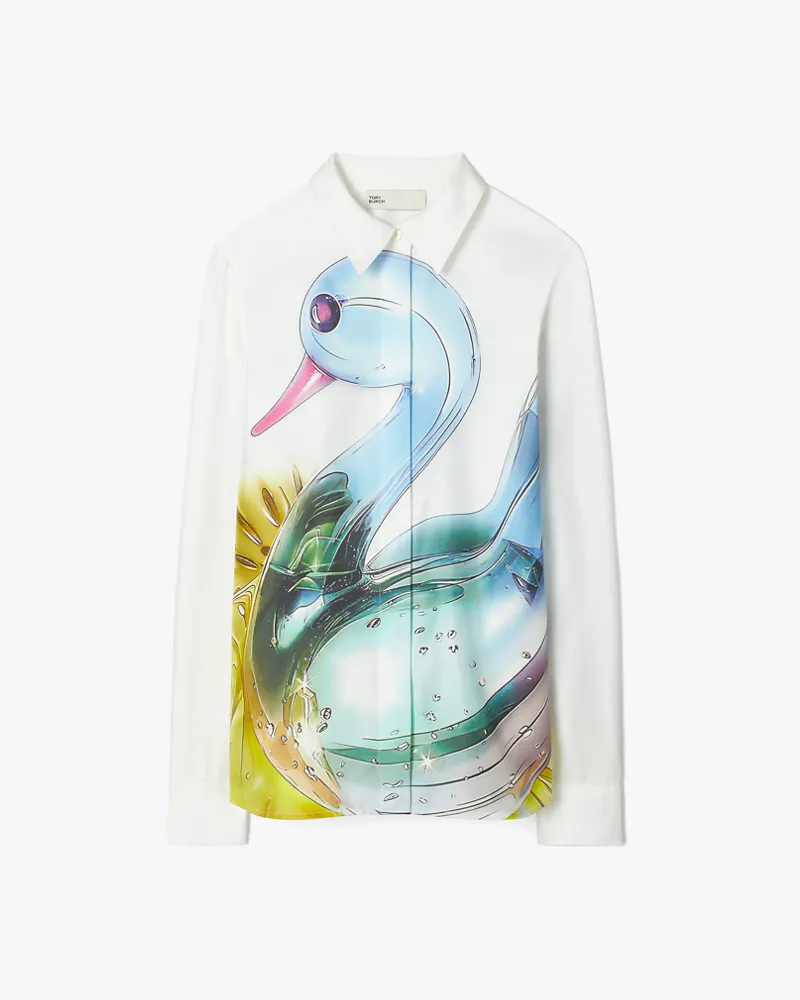 Tory Burch Damen Lucky Duck Silk Shirt Blue