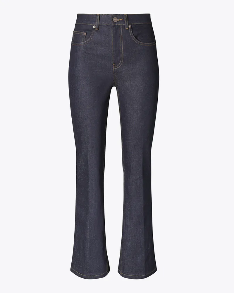 Tory Burch Damen Verkürzte, ausgestellte Jeans Raw