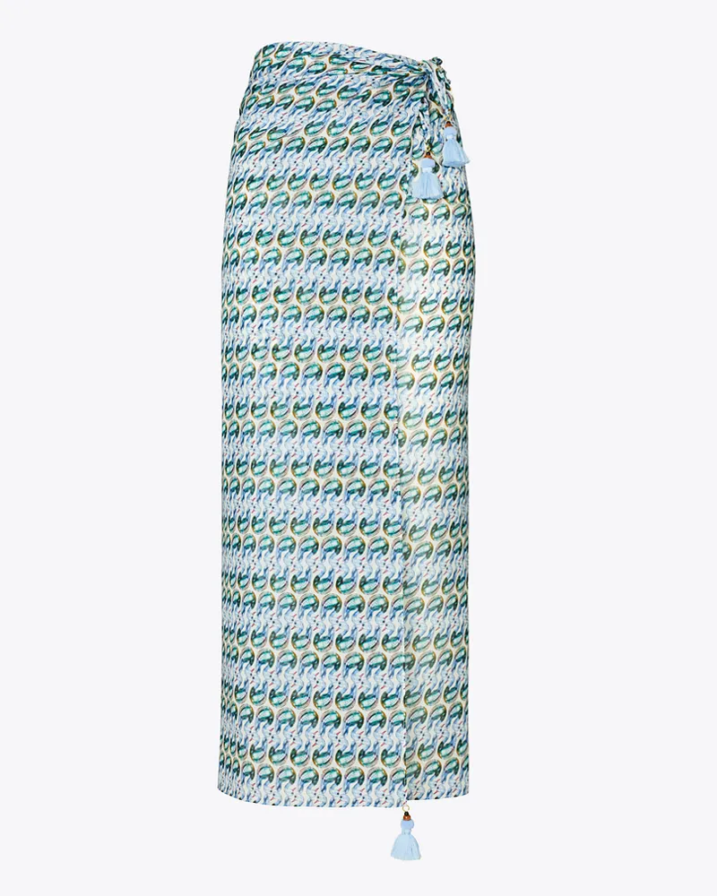 Tory Burch Damen Bedruckter Seidenpareo Blue