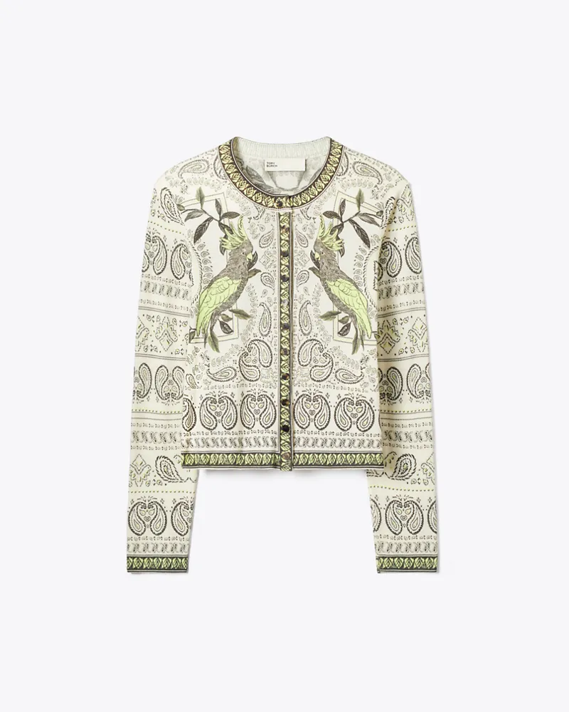 Tory Burch Damen Printed Wool Cardigan Light
