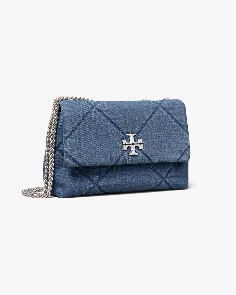 Tory Burch Damen Small Kira Diamond Quilt Denim Shoulder Bag Blue