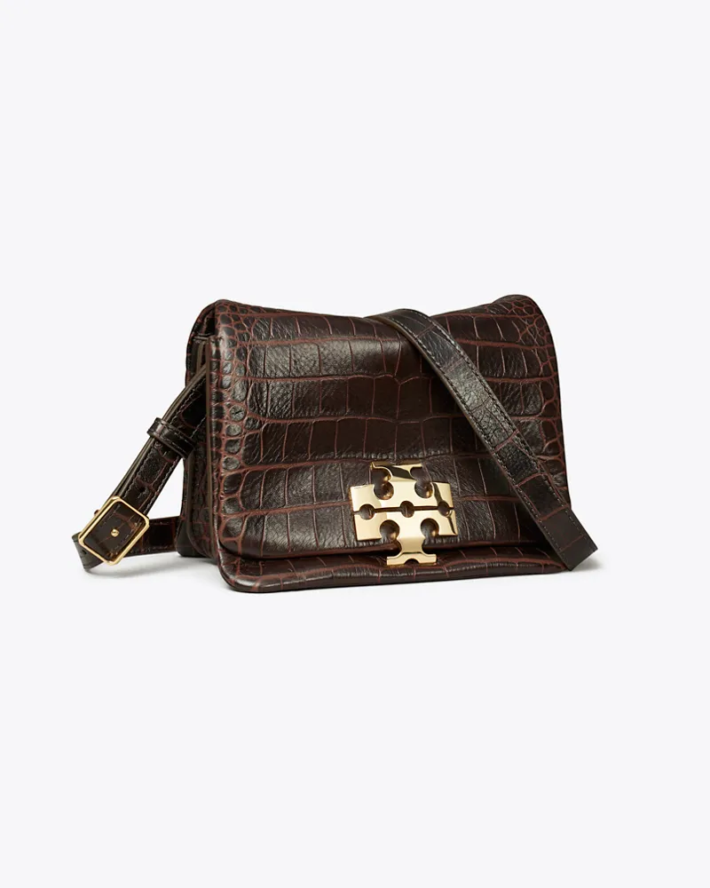 Tory Burch Damen Charlie Schultertasche mit Krokoprägung Dark