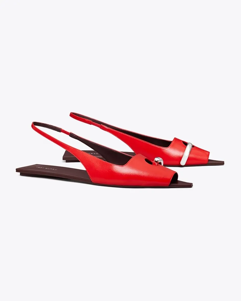 Tory Burch Damen Slingback-Flat mit perforiertem Detail in Lila/Rot/Silber Plum