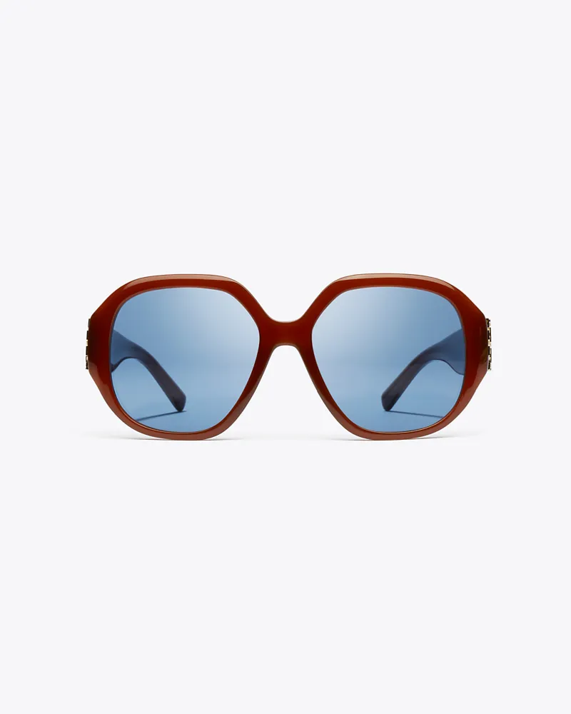 Tory Burch Runde Eleanor Oversize-Sonnenbrille Milky