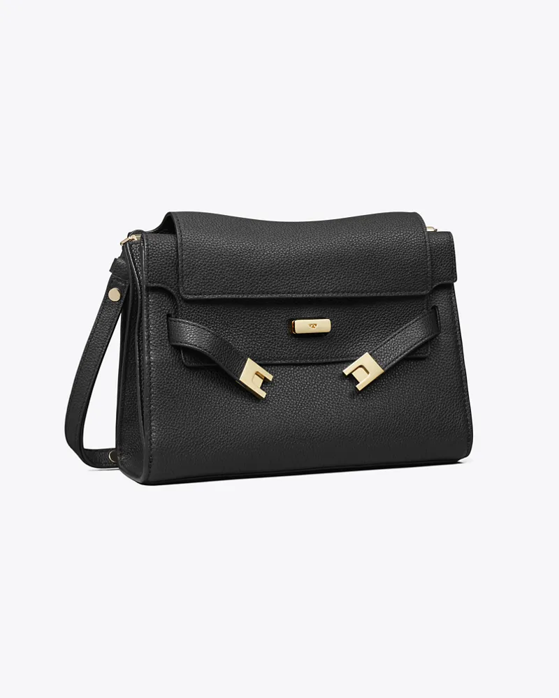 Tory Burch Damen Lee Radziwill Schultertasche aus Strukturleder Black