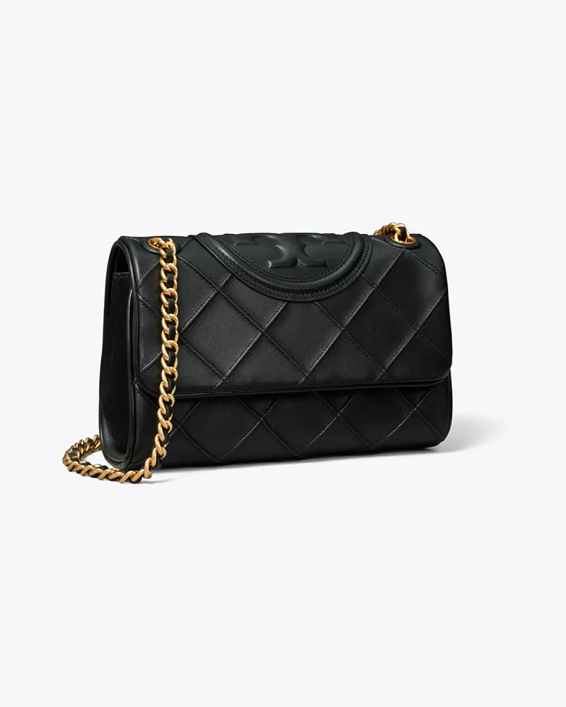 Tory Burch Damen Kleine, weiche, wandelbare Fleming Schultertasche in Schwarz Black