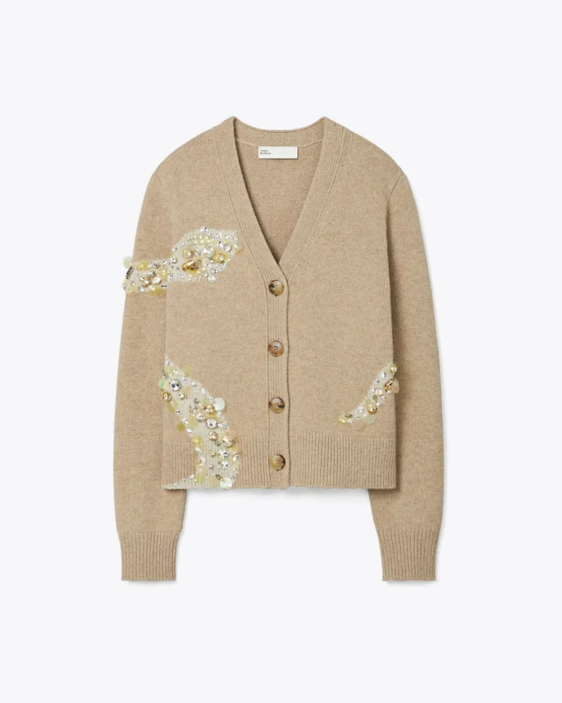 Tory Burch Damen Verzierter Snake Cardigan Oatmeal