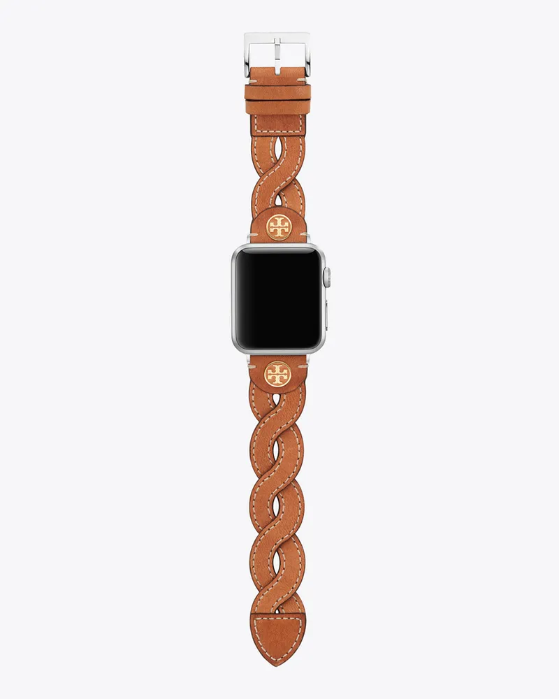 Tory Burch Damen Flechtarmband für Apple Watch®, Leder in Farbe Camello, 38–40 mm Camello