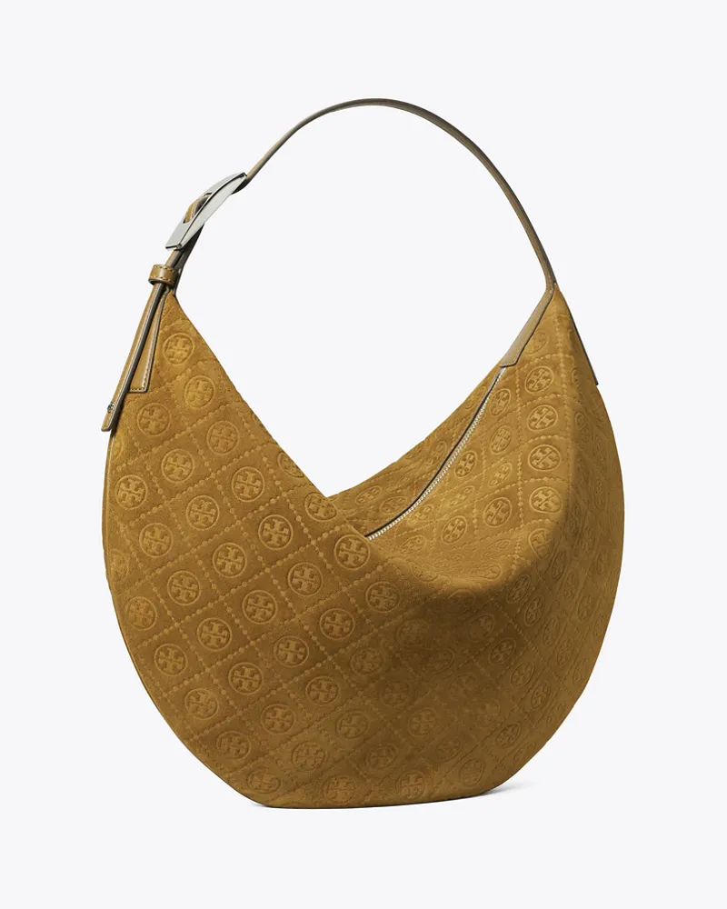 Tory Burch Damen Balloon Bag aus Wildleder mit T-Monogramm Chicory