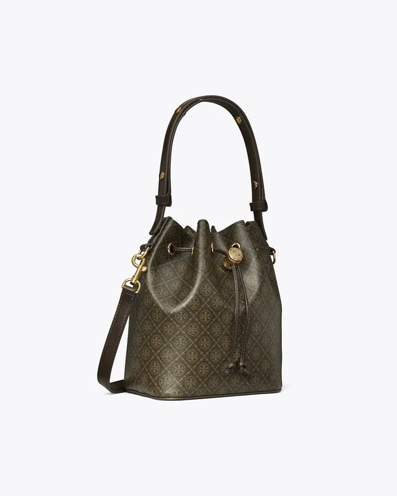 Tory Burch Damen Bucket Bag aus beschichtetem Canvas mit T-Monogramm French