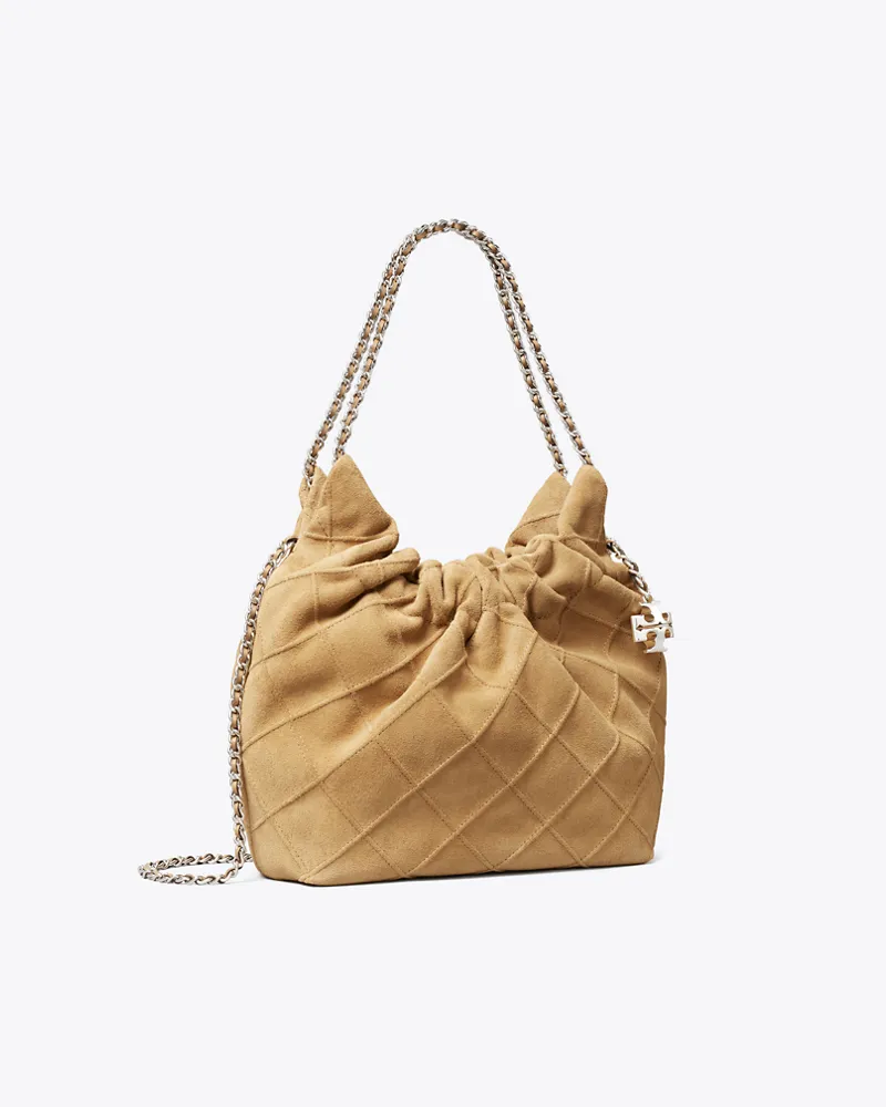 Tory Burch Damen Mini Fleming Hobo Bag aus weichem Wildleder Stone