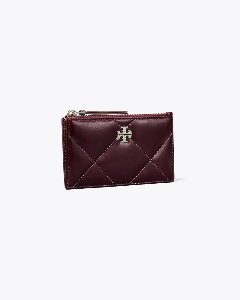Tory Burch Damen Kira Kartenetui in Vintage-Optik mit Rautensteppung und Reißverschluss Dark