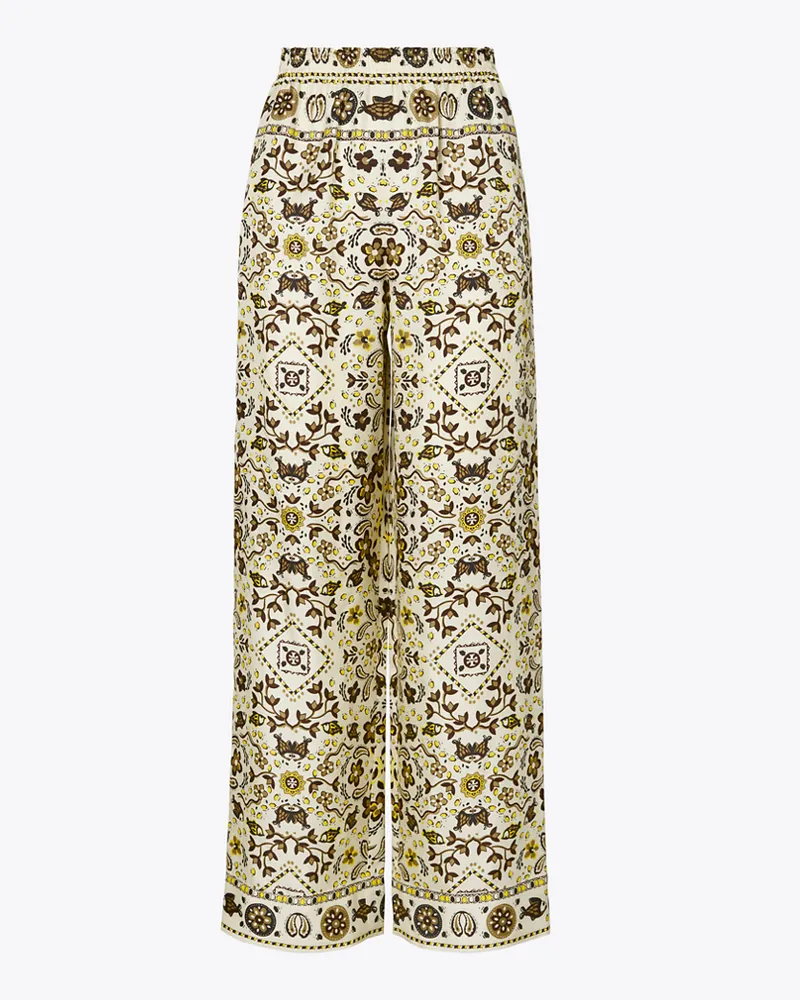Tory Burch Damen Bedruckte Seidenhose in Weiß Ivory