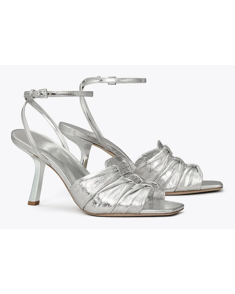 Tory Burch Ruched Heeled Sandal Silver