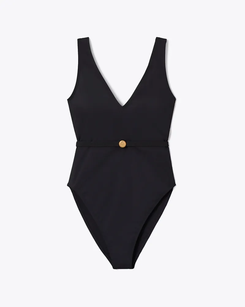 Tory Burch Damen Badeanzug mit Gürtel Black