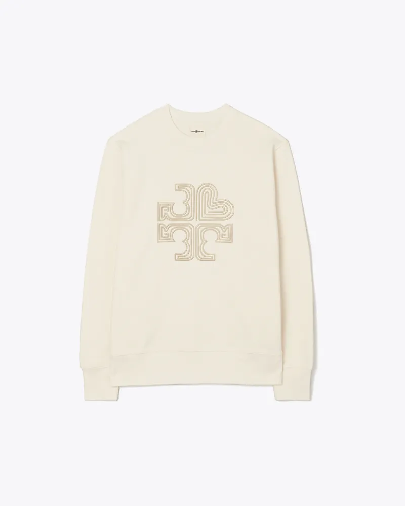 Tory Burch Damen Rundhalspullover aus schwerem French Terry mit Logo in Weiß Ivory