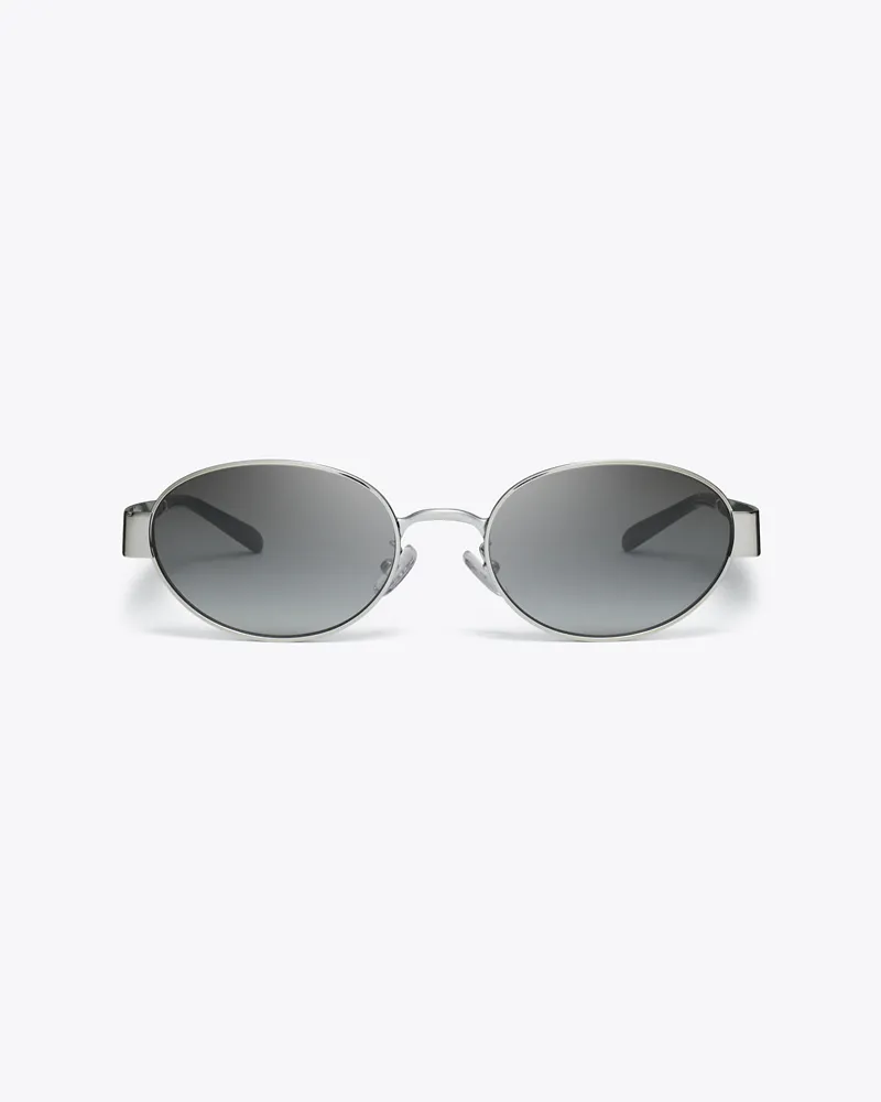 Tory Burch Damen Ovale Miller Sonnenbrille aus Metall Silver