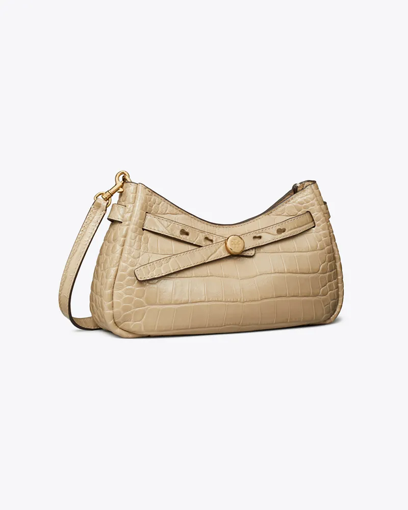 Tory Burch Romy Crossbody Bag mit Krokoprägung und Reißverschluss Ginger